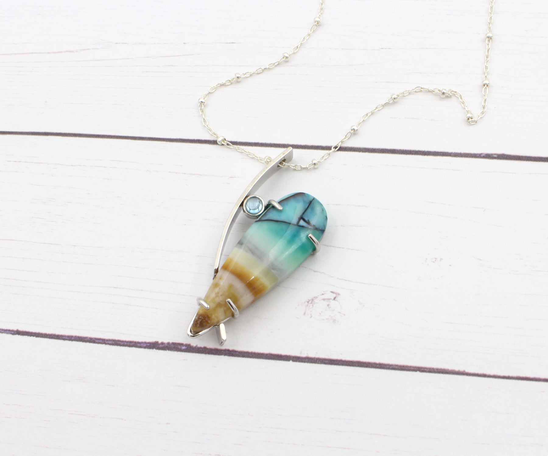 Beach Opal Petrified Wood Artistic Necklace