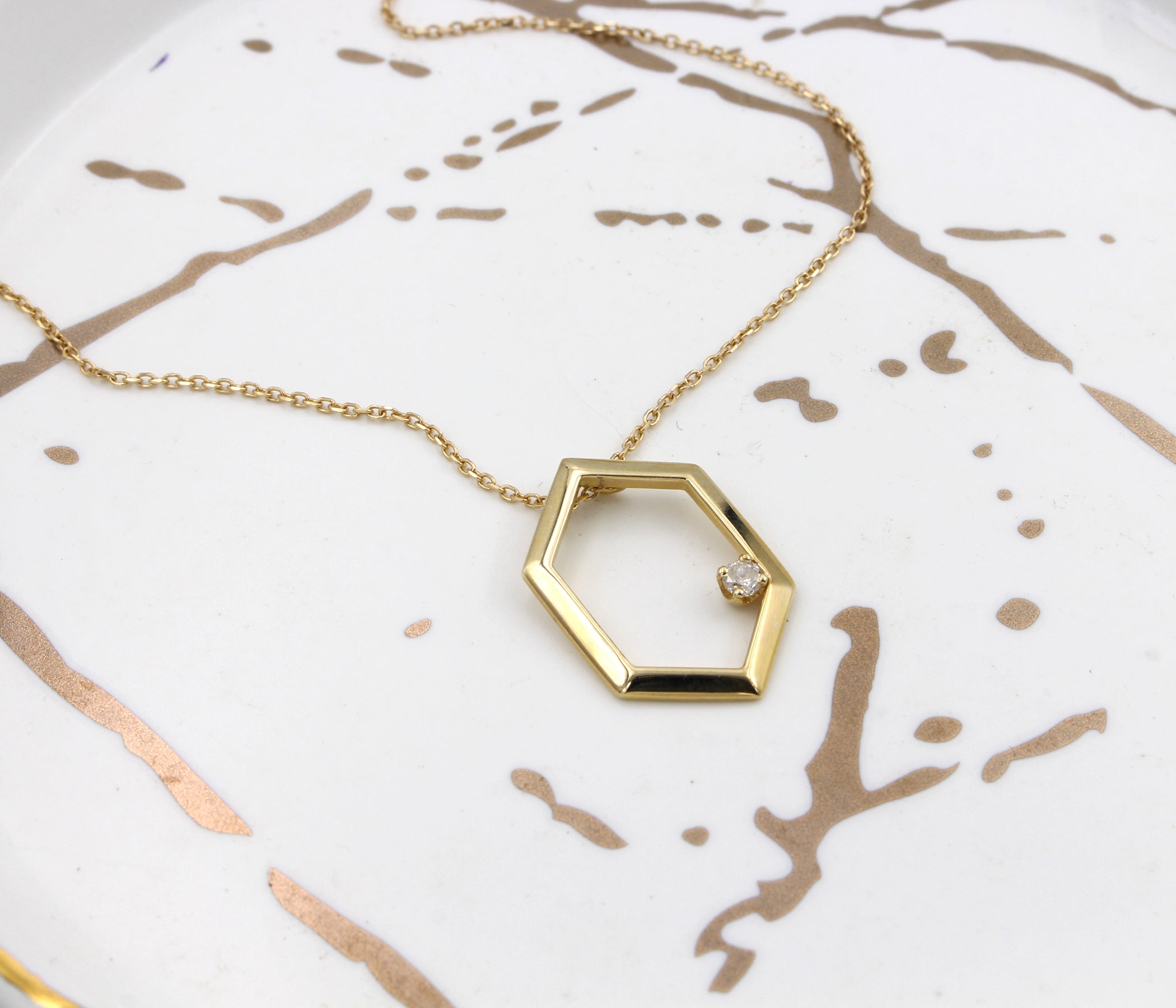 Open Geometric Diamond Gold Necklace