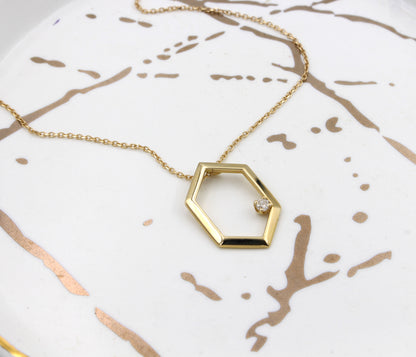 Open Geometric Diamond Gold Necklace