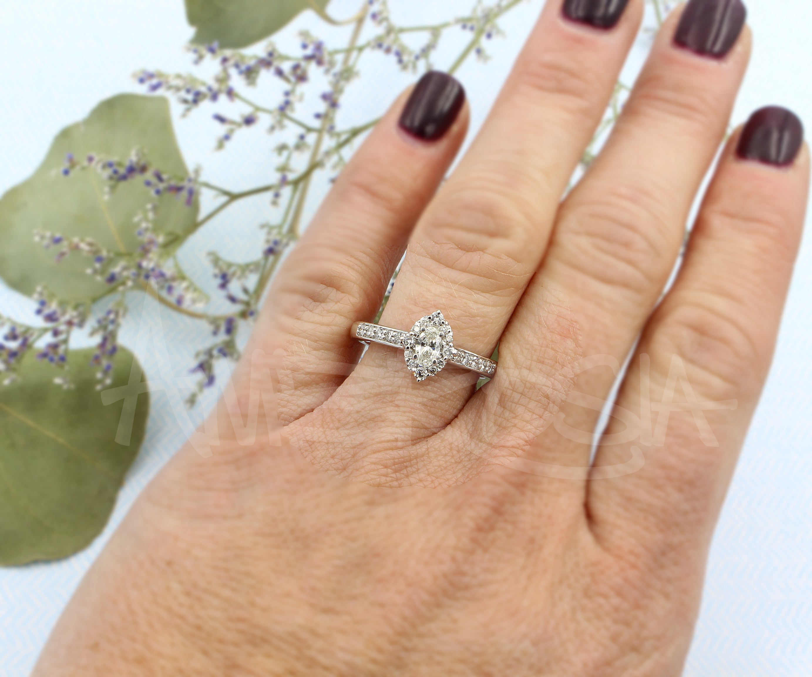 Romantic Oval Halo Diamond Engagement Ring