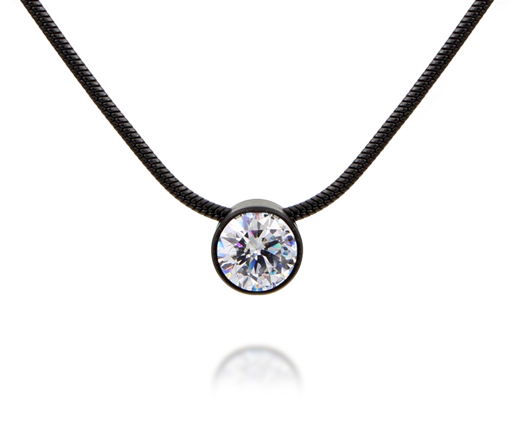 Large Classic Solitaire Bezel Slide Black Necklace