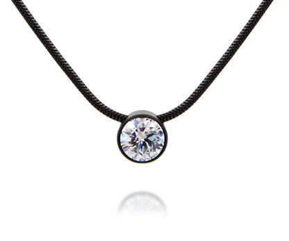 Large Classic Solitaire Bezel Slide Black Necklace