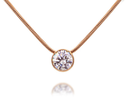 Large Classic Solitaire Bezel Slide Rose Gold Necklace