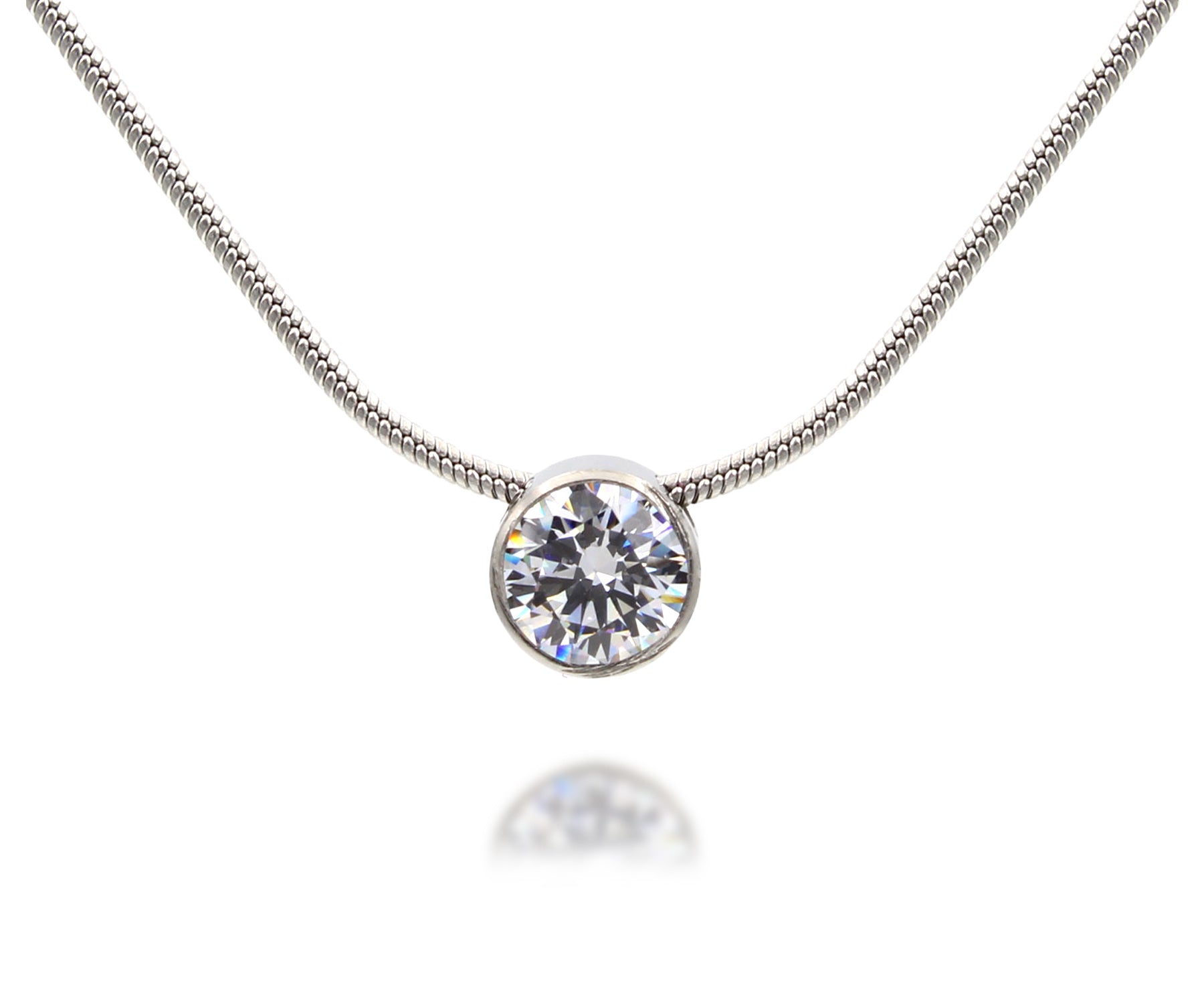 Large Classic Solitaire Bezel Slide Steel Necklace