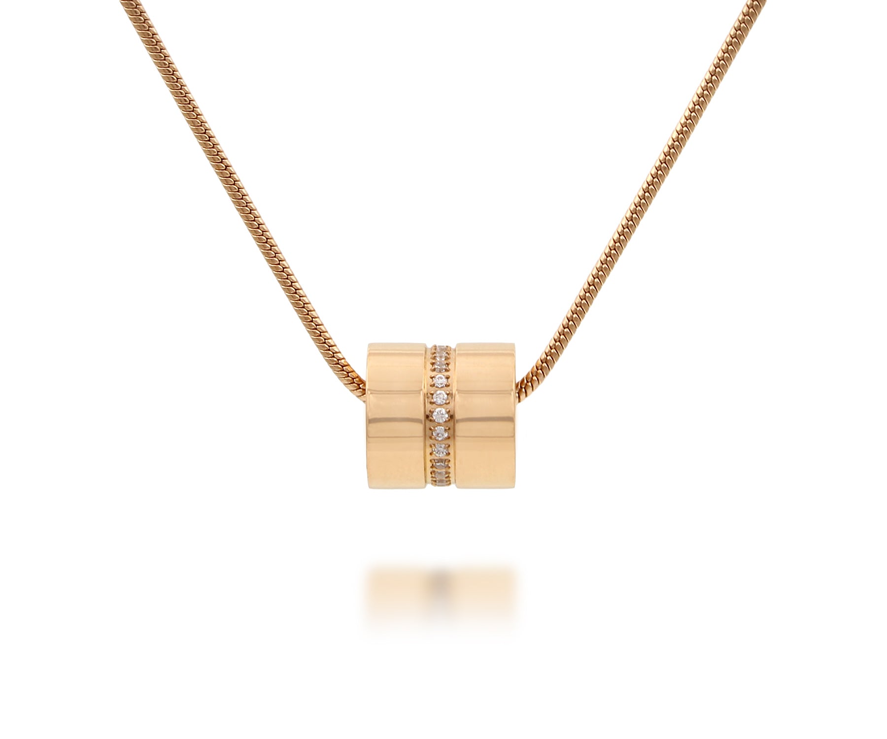 Collar de oro rosa con forma de barril brillante