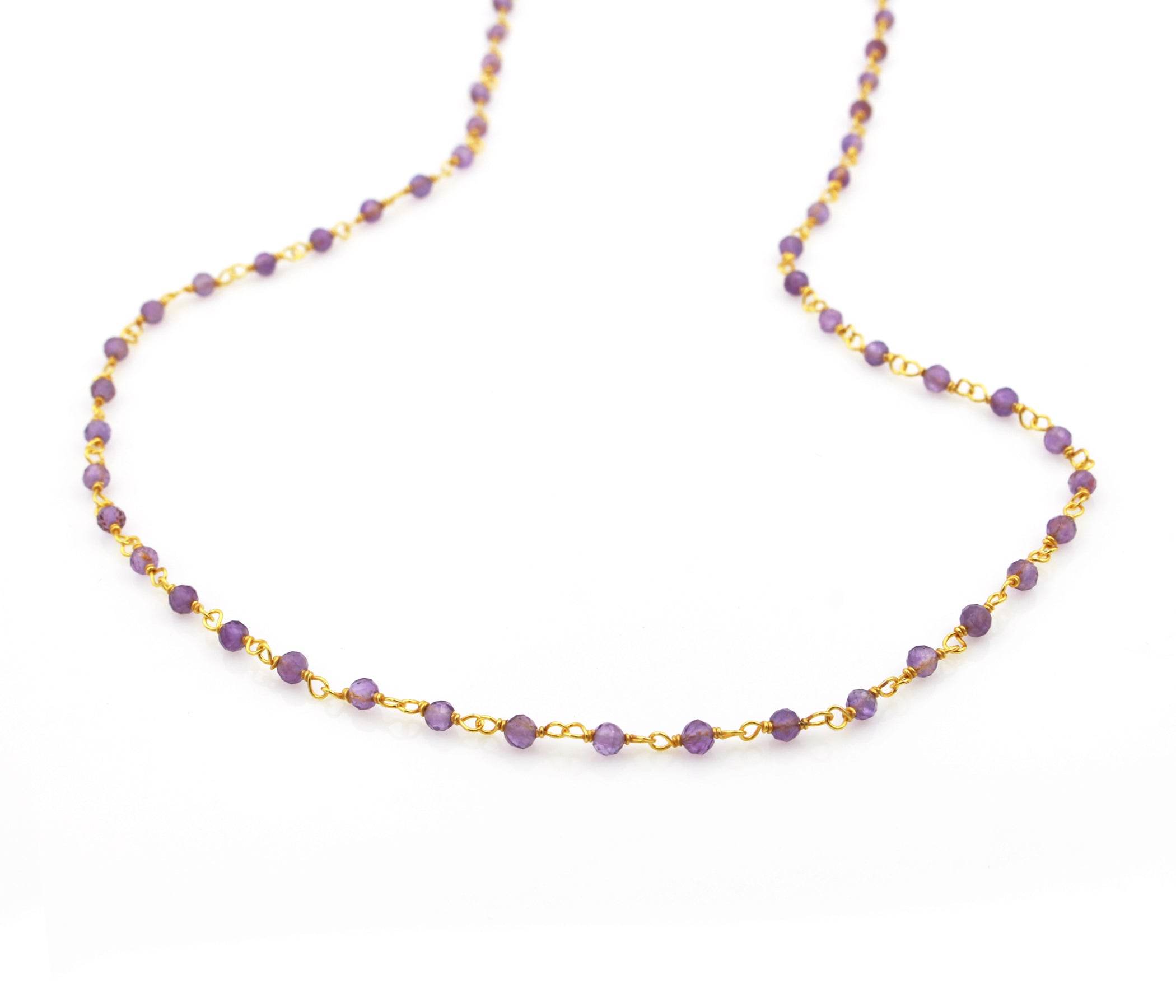 Gemstone Beaded February Amethyst Gold Chain