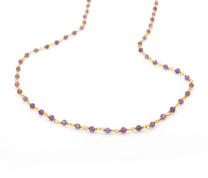 Gemstone Beaded February Amethyst Gold Chain