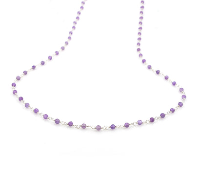 Birthstone Gemstone Beaded February Amethyst Silver Chain