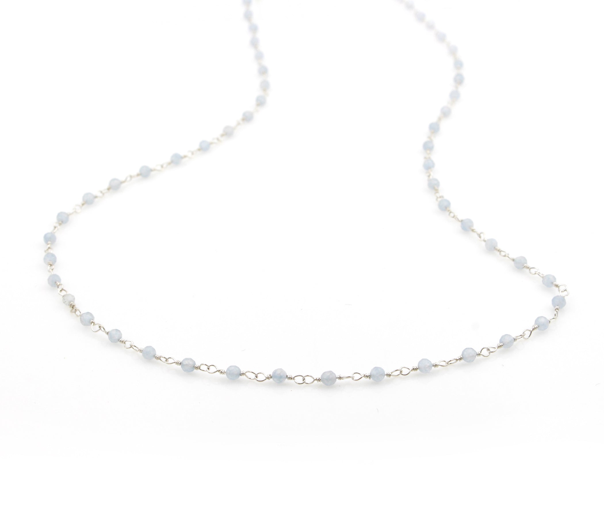 Birthstone Gemstone Beaded March Aquamarine Silver Chain