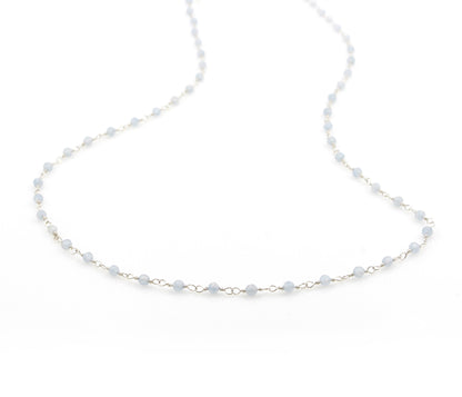 Birthstone Gemstone Beaded March Aquamarine Silver Chain