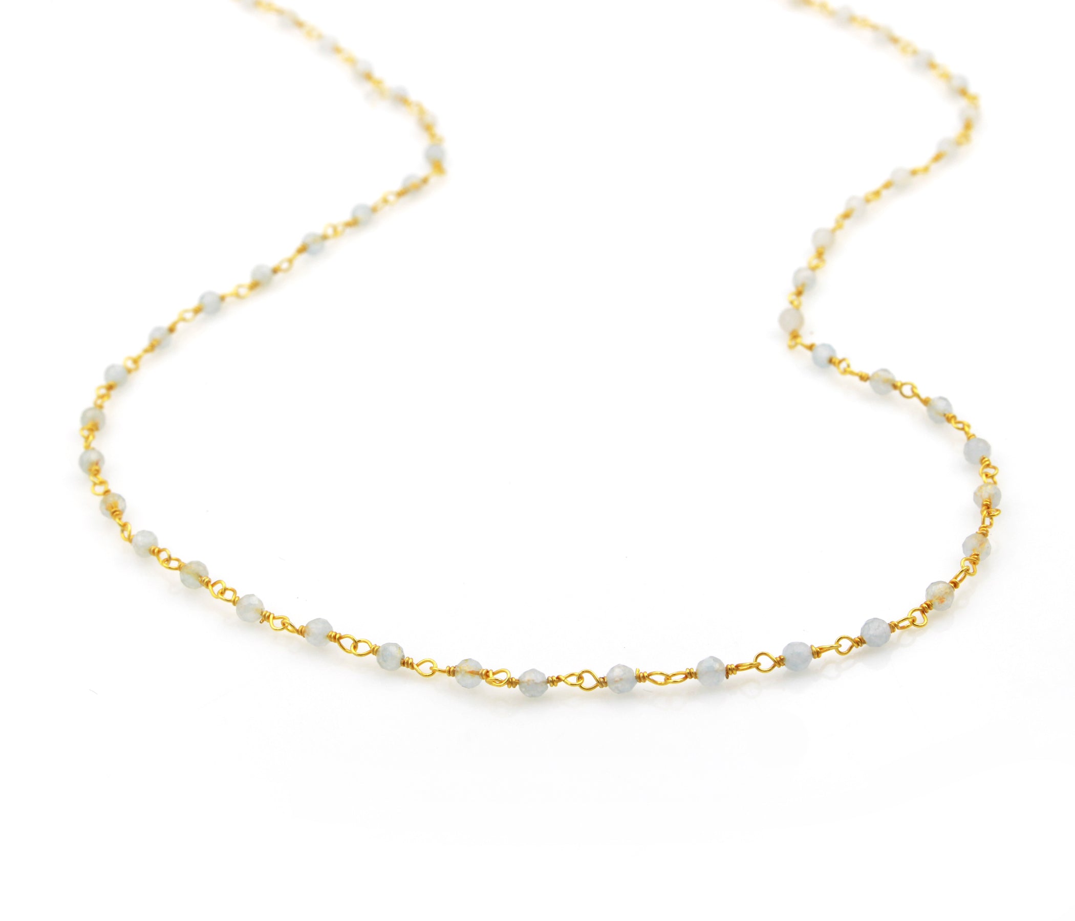 Birthstone Gemstone Beaded March Aquamarine Gold Chain