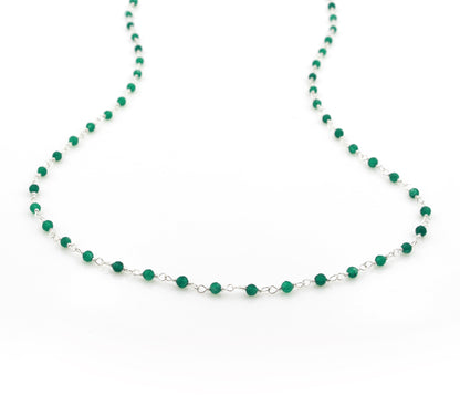 Birthstone Gemstone Beaded May Emerald Silver Chain