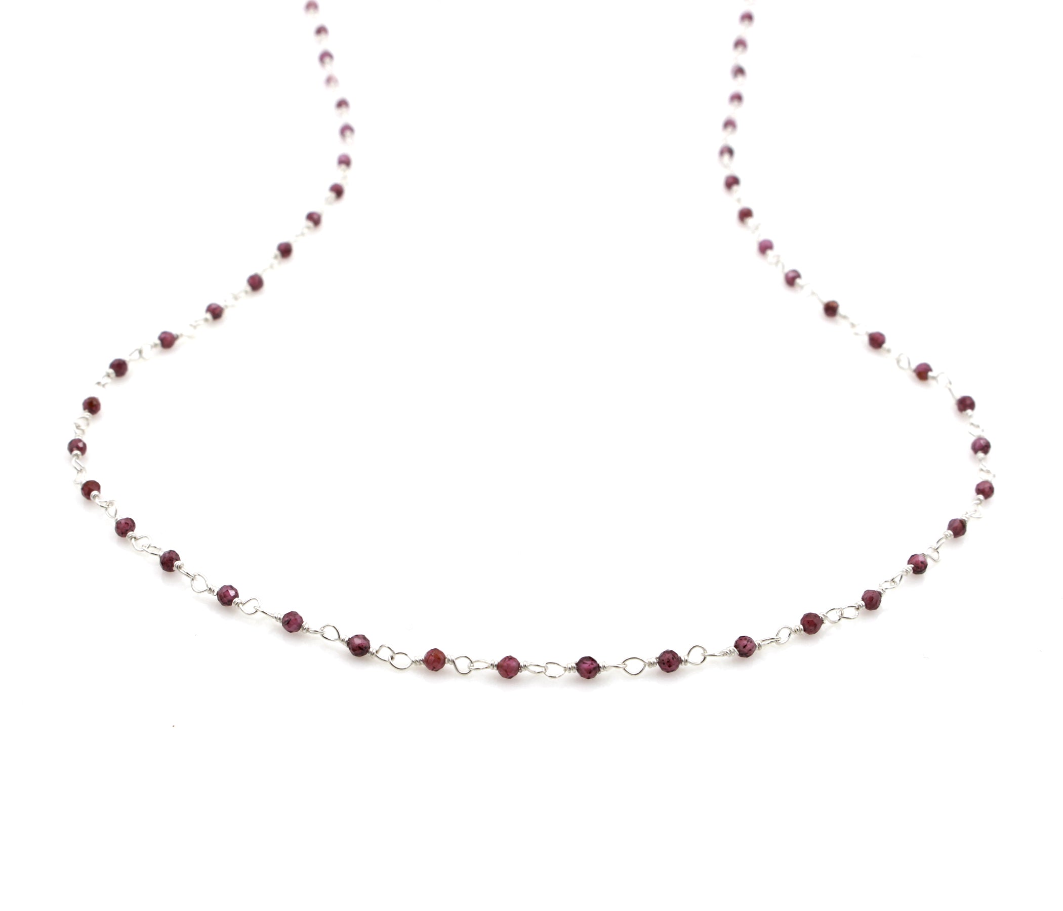 Birthstone Gemstone Beaded January Garnet Silver Chain