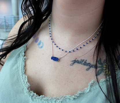 Gemstone Beaded September Sapphire Silver Chain