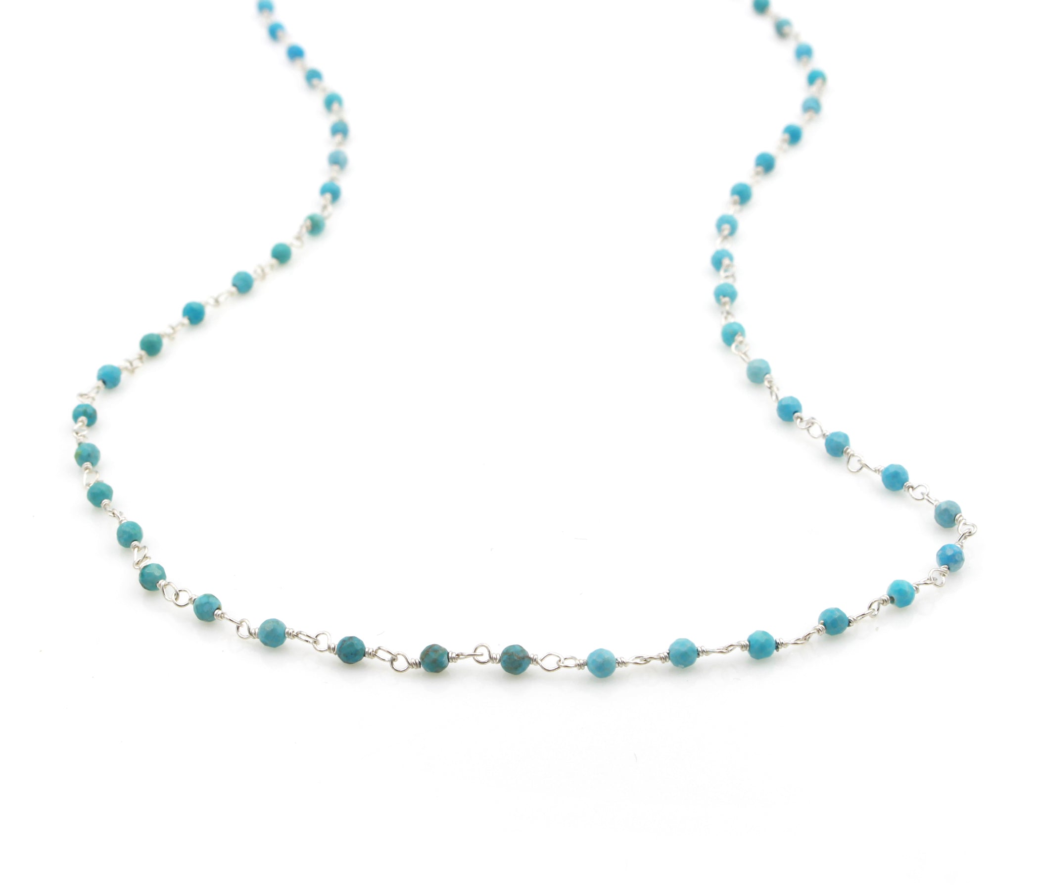 Birthstone Gemstone Beaded December Turquoise Silver Chain