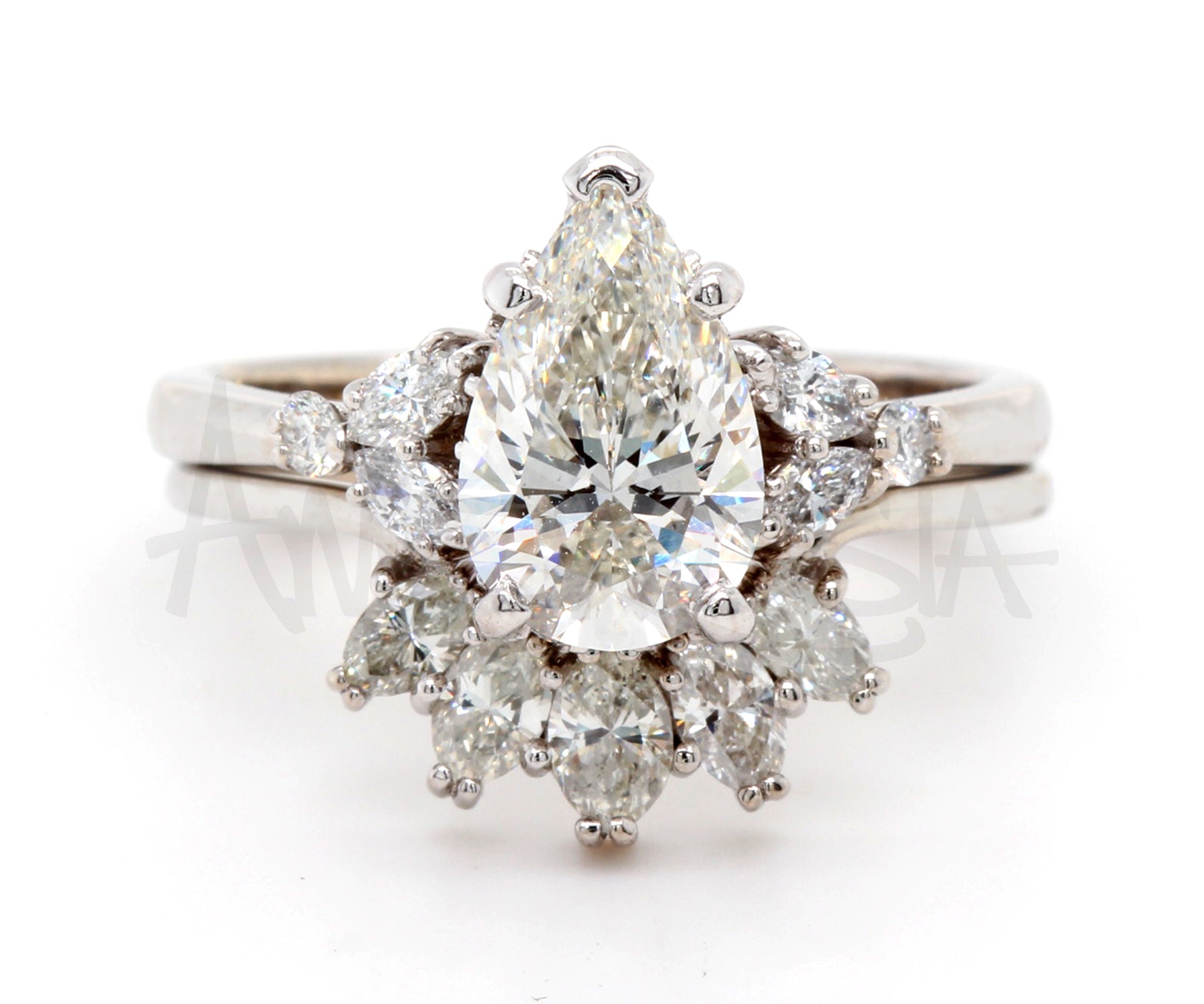 Pear Marquise Crown Diamond Wedding Ring