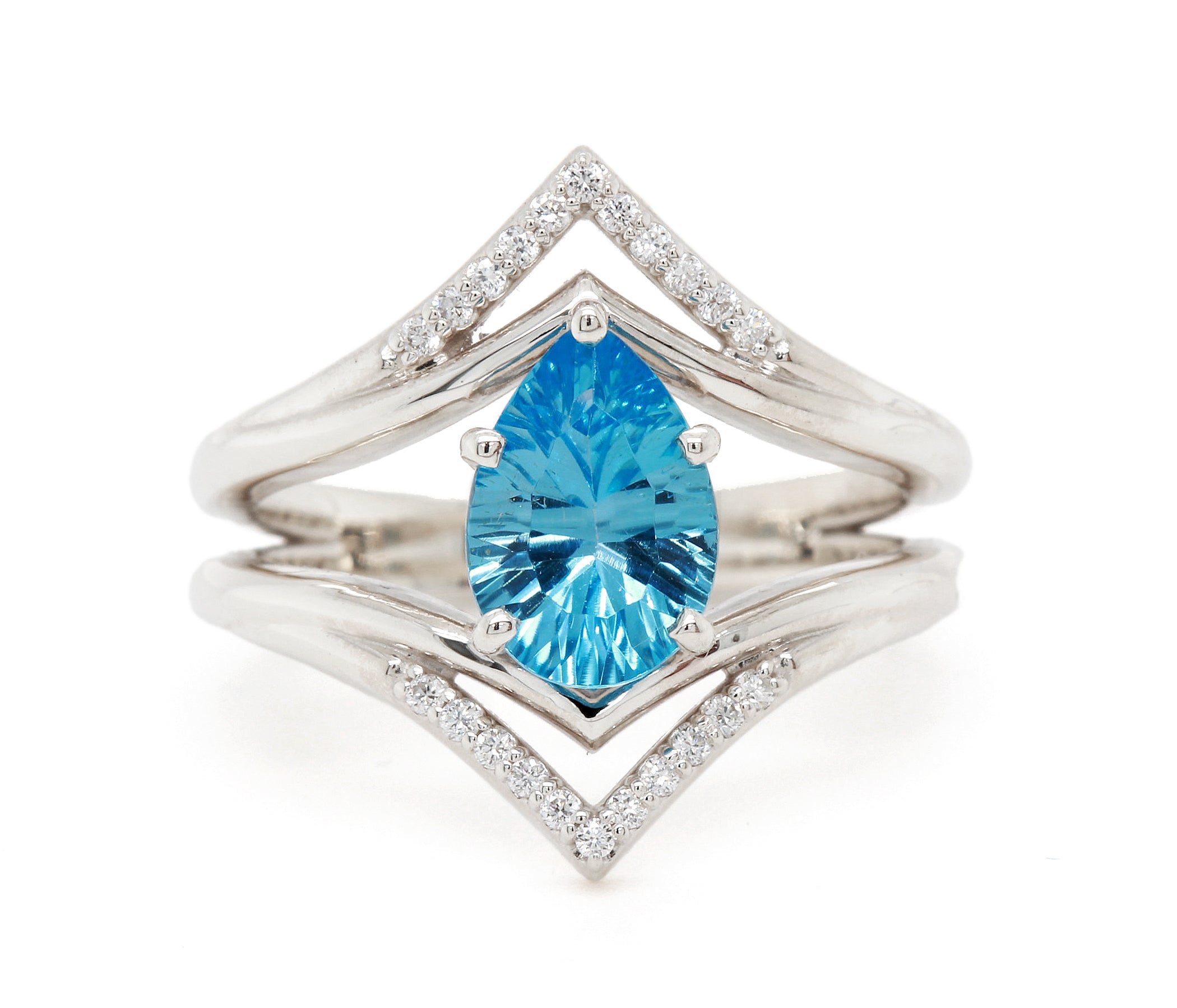 Pear Topaz Double V-Shaped Diamond Ring