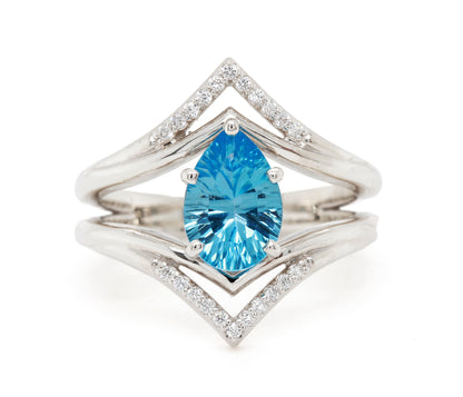 Pear Topaz Double V-Shaped Diamond Ring