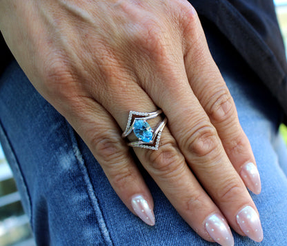 Pear Topaz Double V-Shaped Diamond Ring