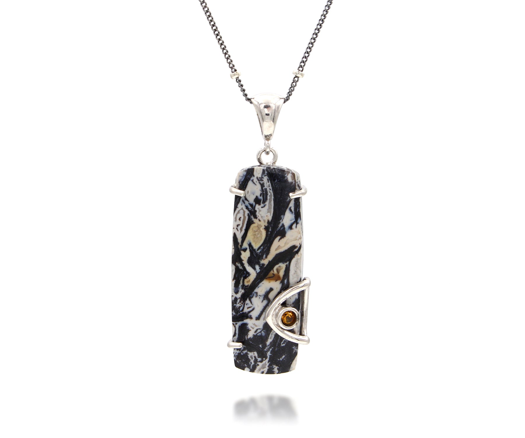 Petrified Spruce Wood Triangle Citrine Necklace
