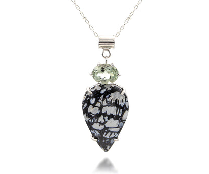 Petrified Wild Cat Wood Green Amethyst Necklace