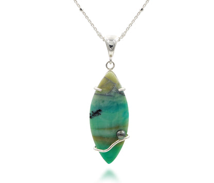 Beach Opal Petrified Wood Marquise Wave Pearl Necklace