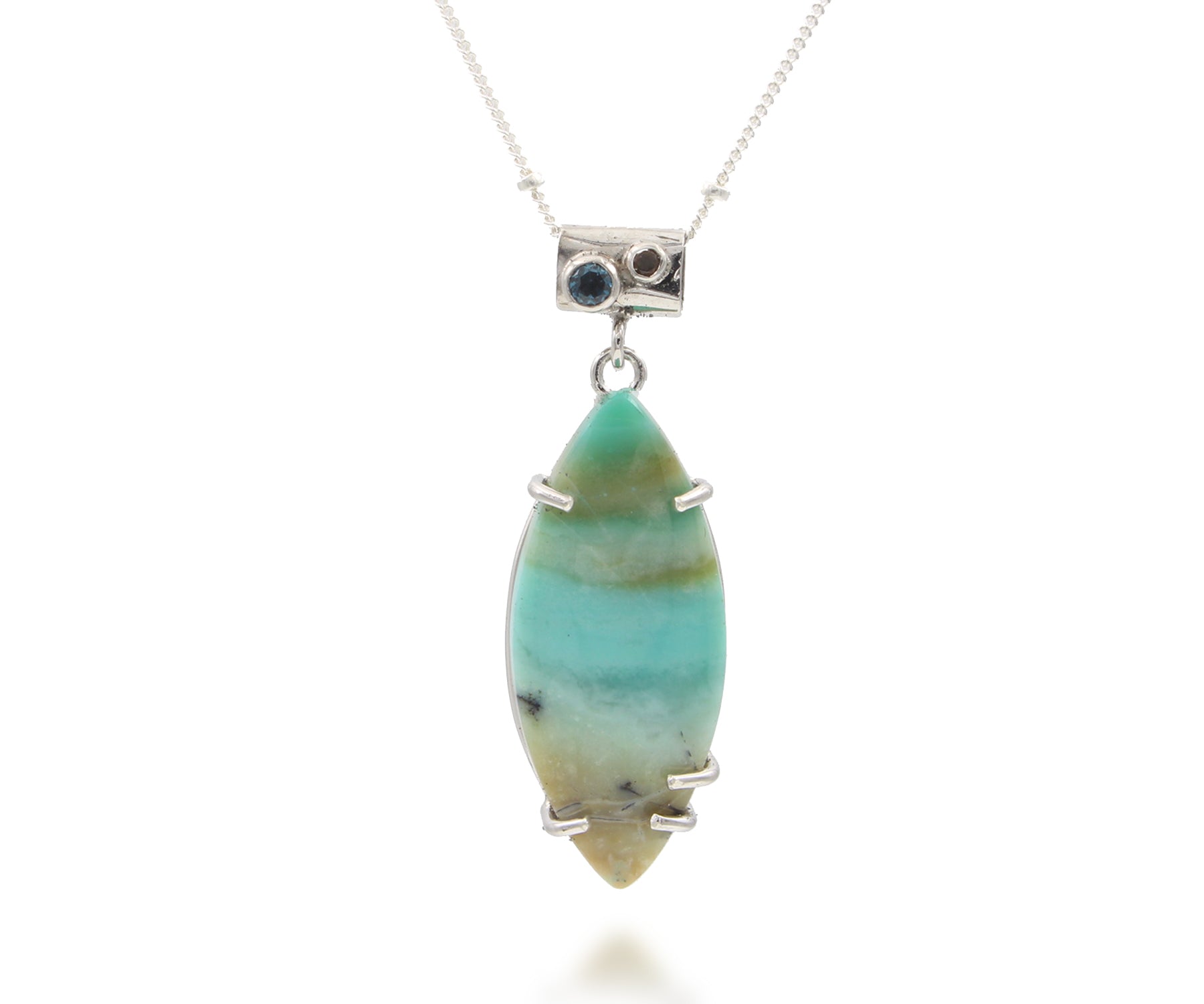 Beach Opal Petrified Wood Marquise Topaz Necklace