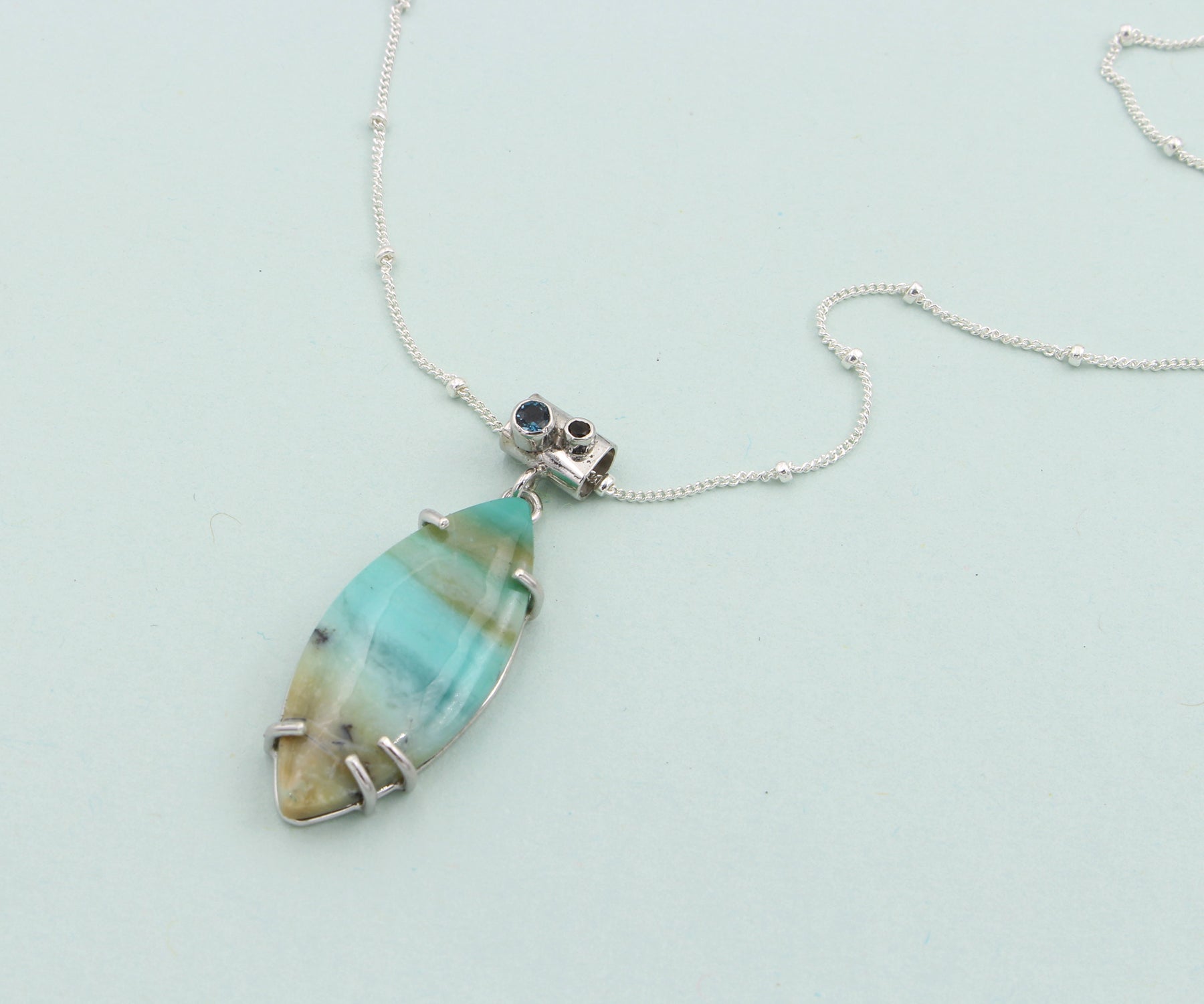 Beach Opal Petrified Wood Marquise Topaz Necklace