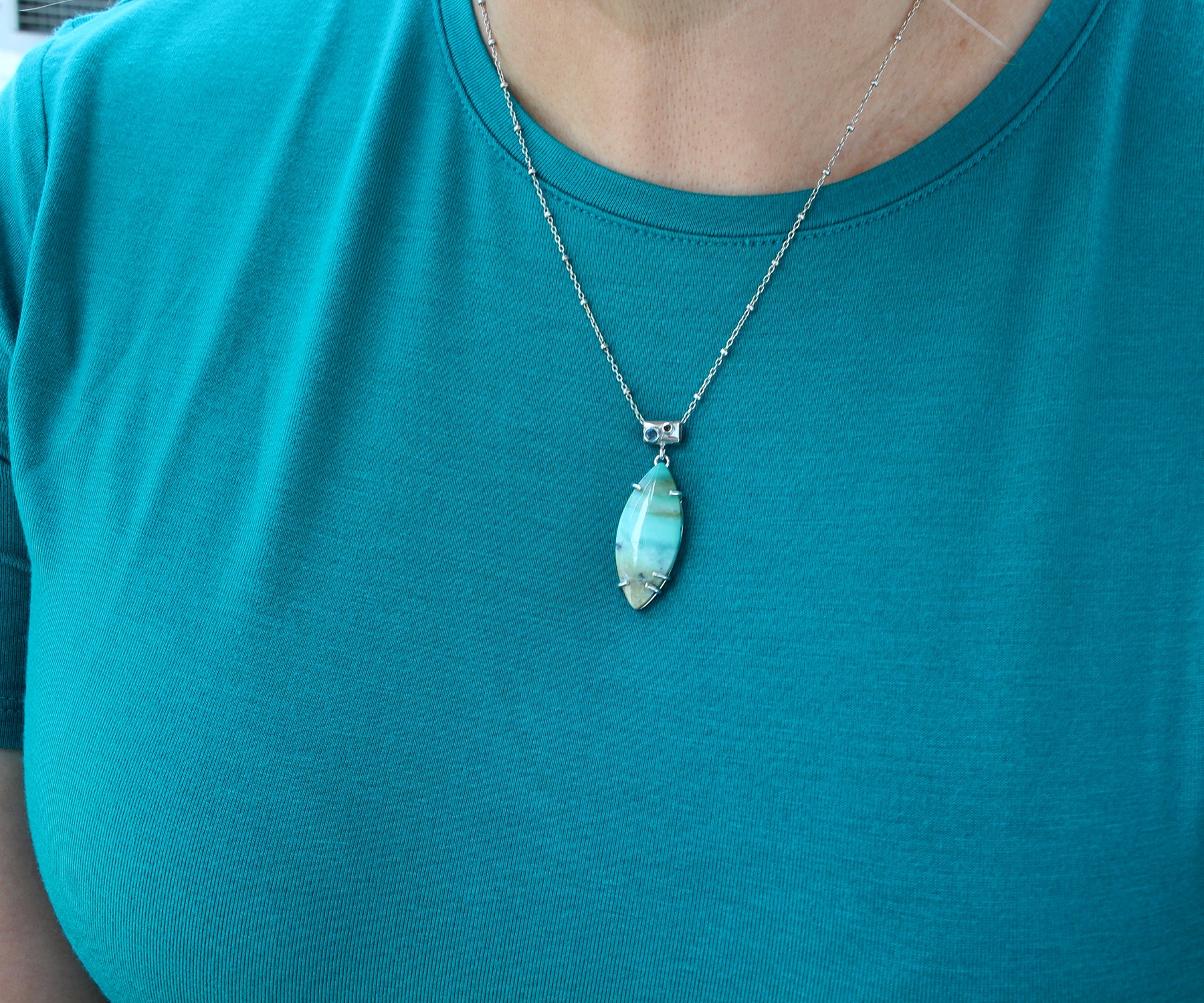 Beach Opal Petrified Wood Marquise Topaz Necklace