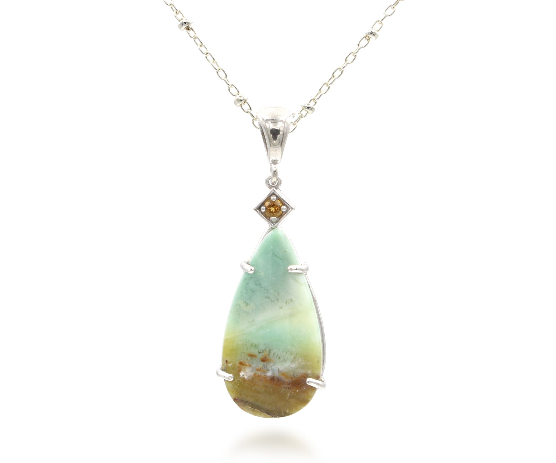 Beach Opal Petrified Wood Teardrop Necklace