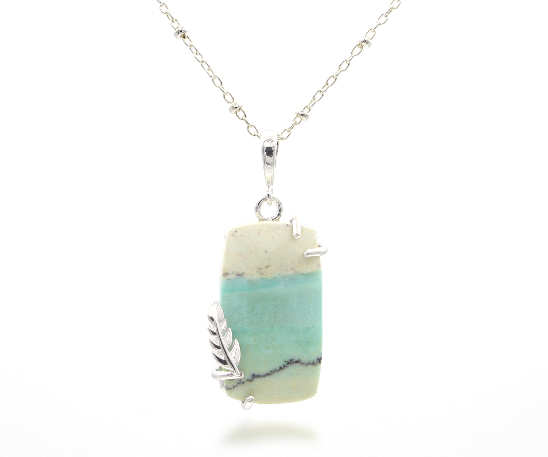 Beach Opal Petrified Wood Leaf Necklace