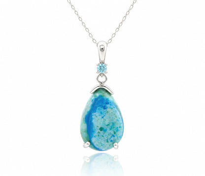 Beach Opal Petrified Wood Teardrop Necklace