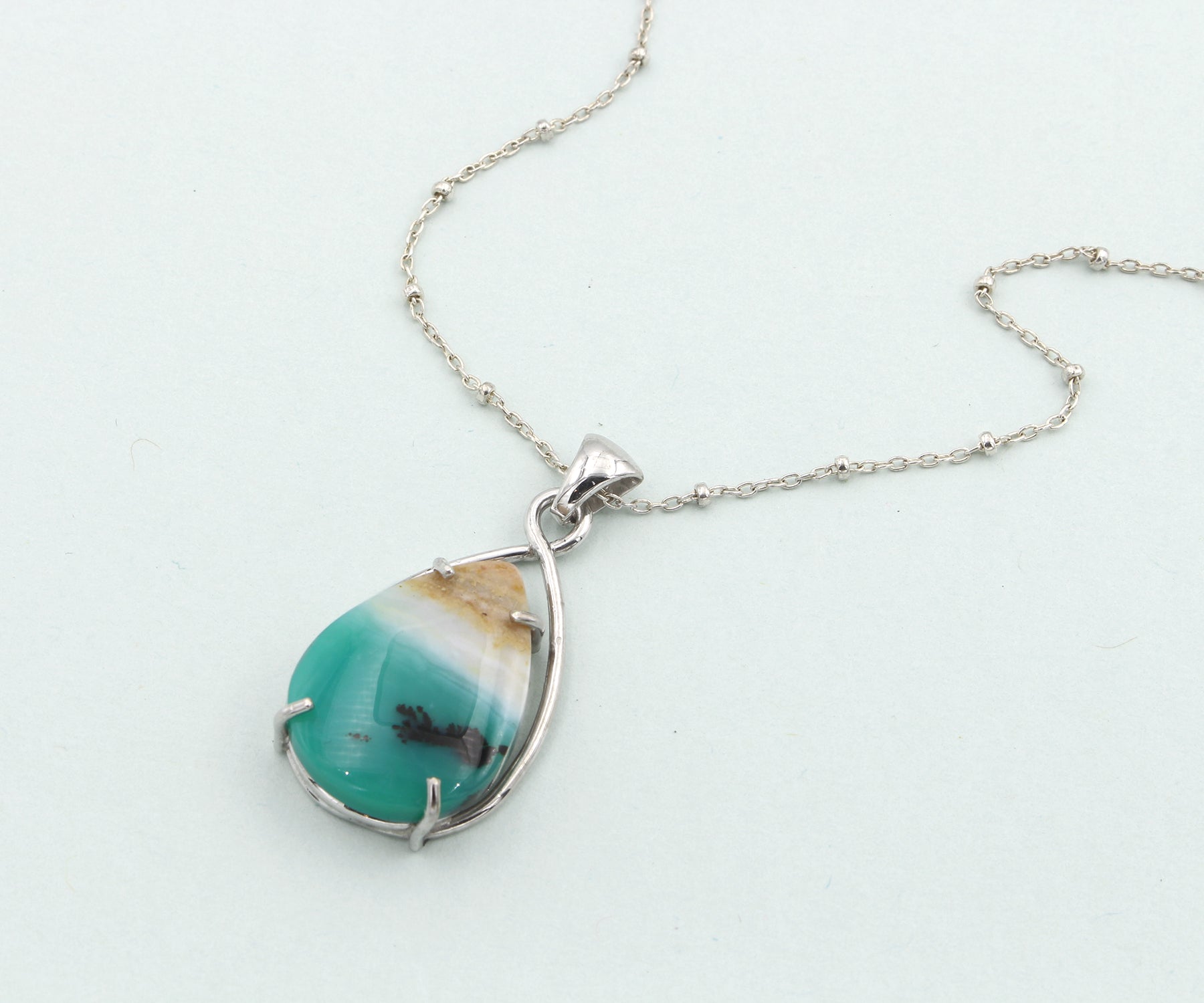 Beach Opal Petrified Wood Twist Teardrop Necklace