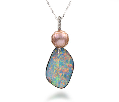 Pink Pearl Pastel Opal Diamond Necklace