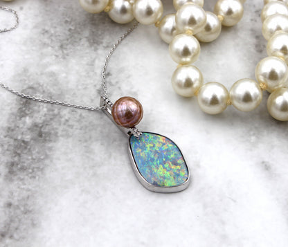 Pink Pearl Pastel Opal Diamond Necklace