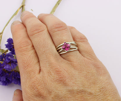 Criss Cross Mystic Pink Topaz Silver Ring