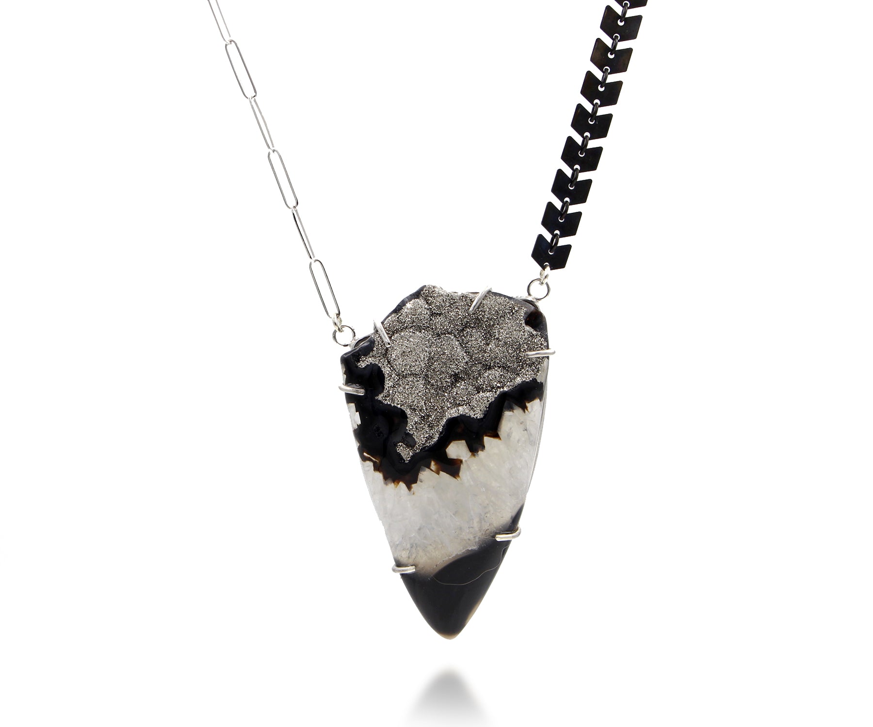 Platinum Druzy Offset Chevron Necklace