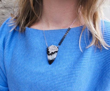 Platinum Druzy Offset Chevron Necklace