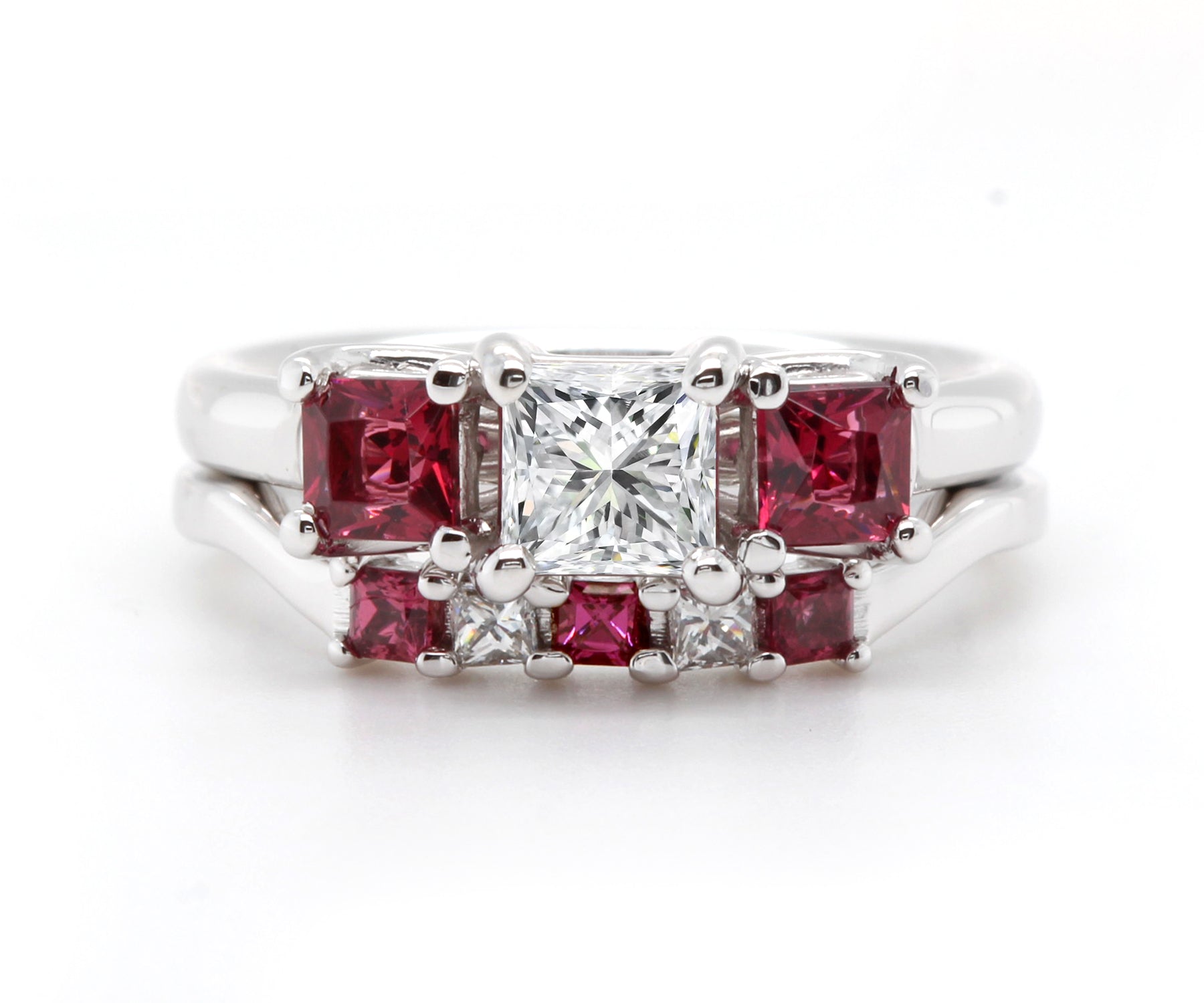 Custom designed Princess Cut Rhodolite Garnet Wedding Ring