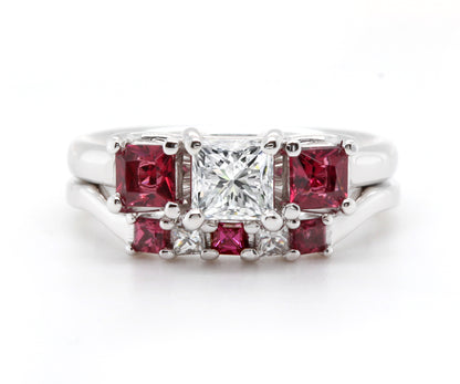 Custom designed Princess Cut Rhodolite Garnet Wedding Ring