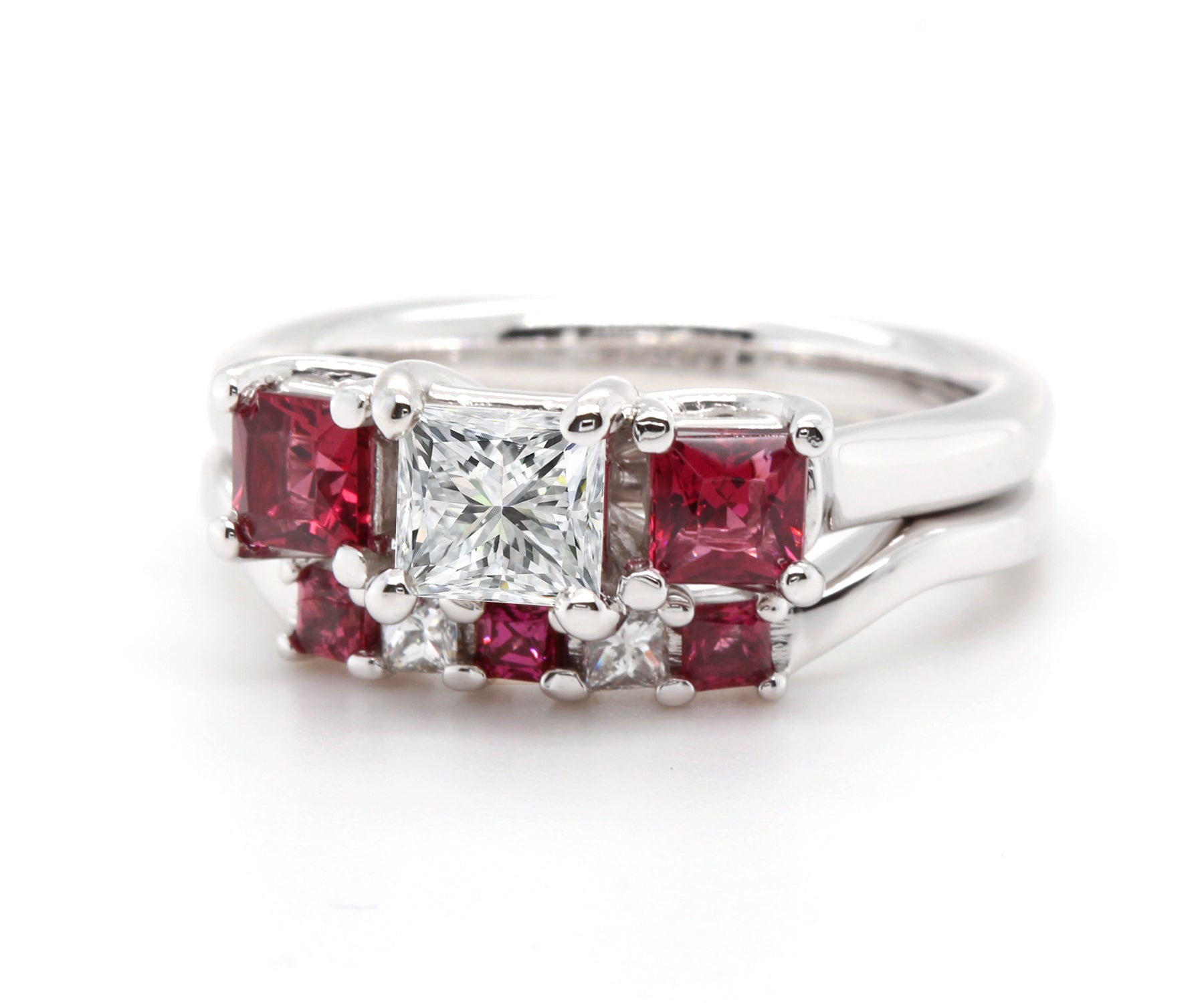 Princess Cut Rhodolite Garnet Wedding Ring