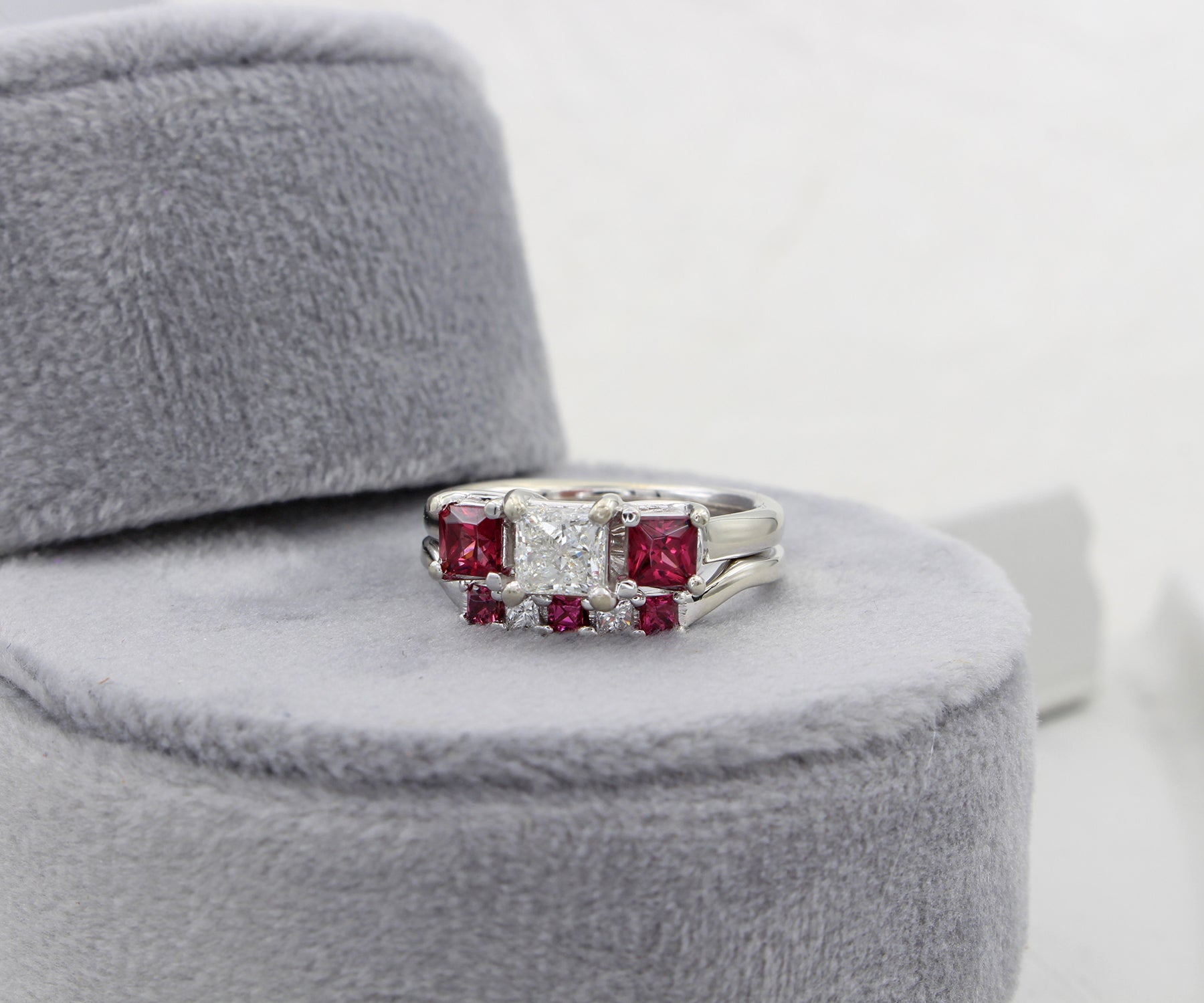 Princess Cut Rhodolite Garnet Wedding Ring