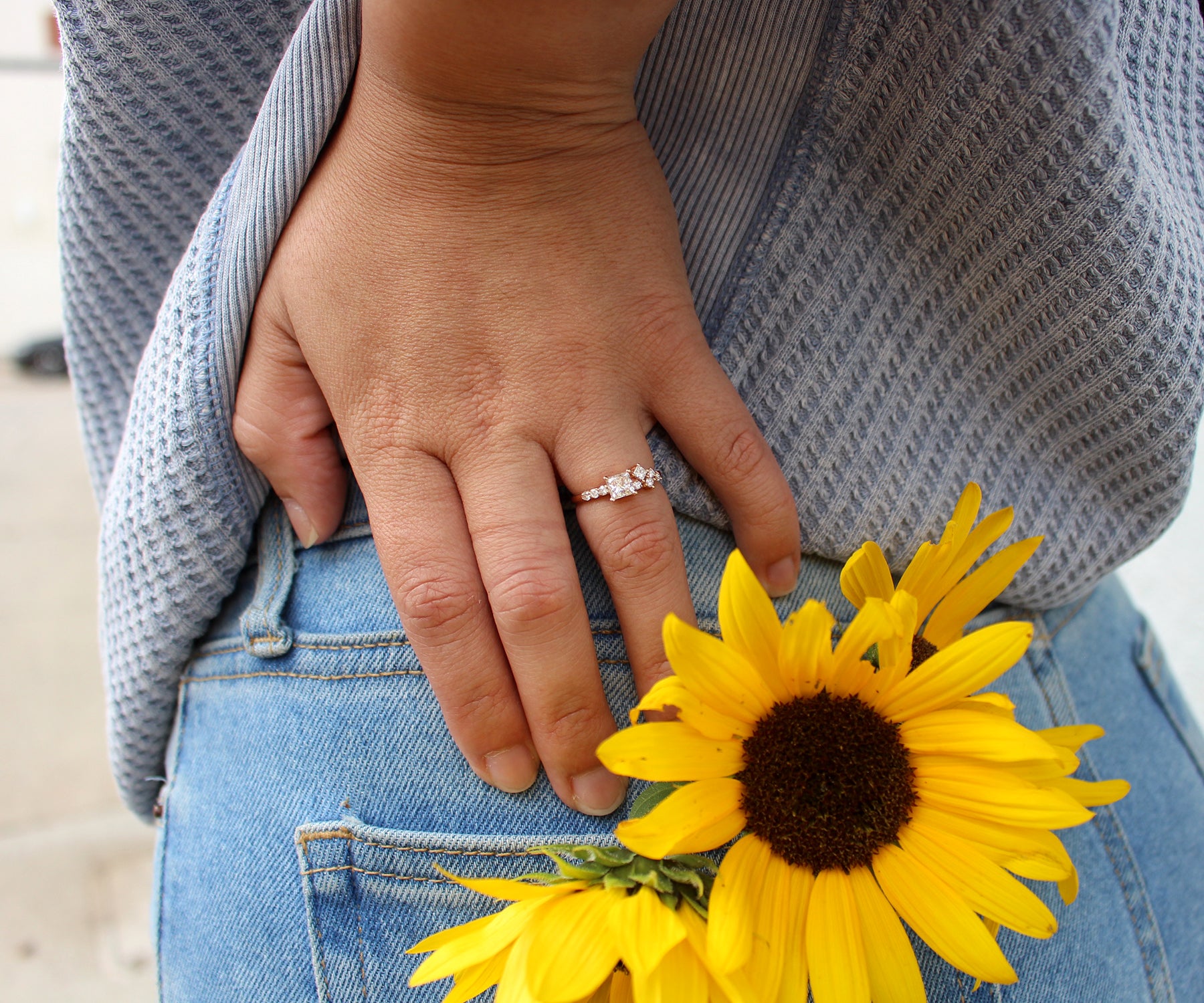 Princess Diamond Offset Cluster Rose Gold Ring