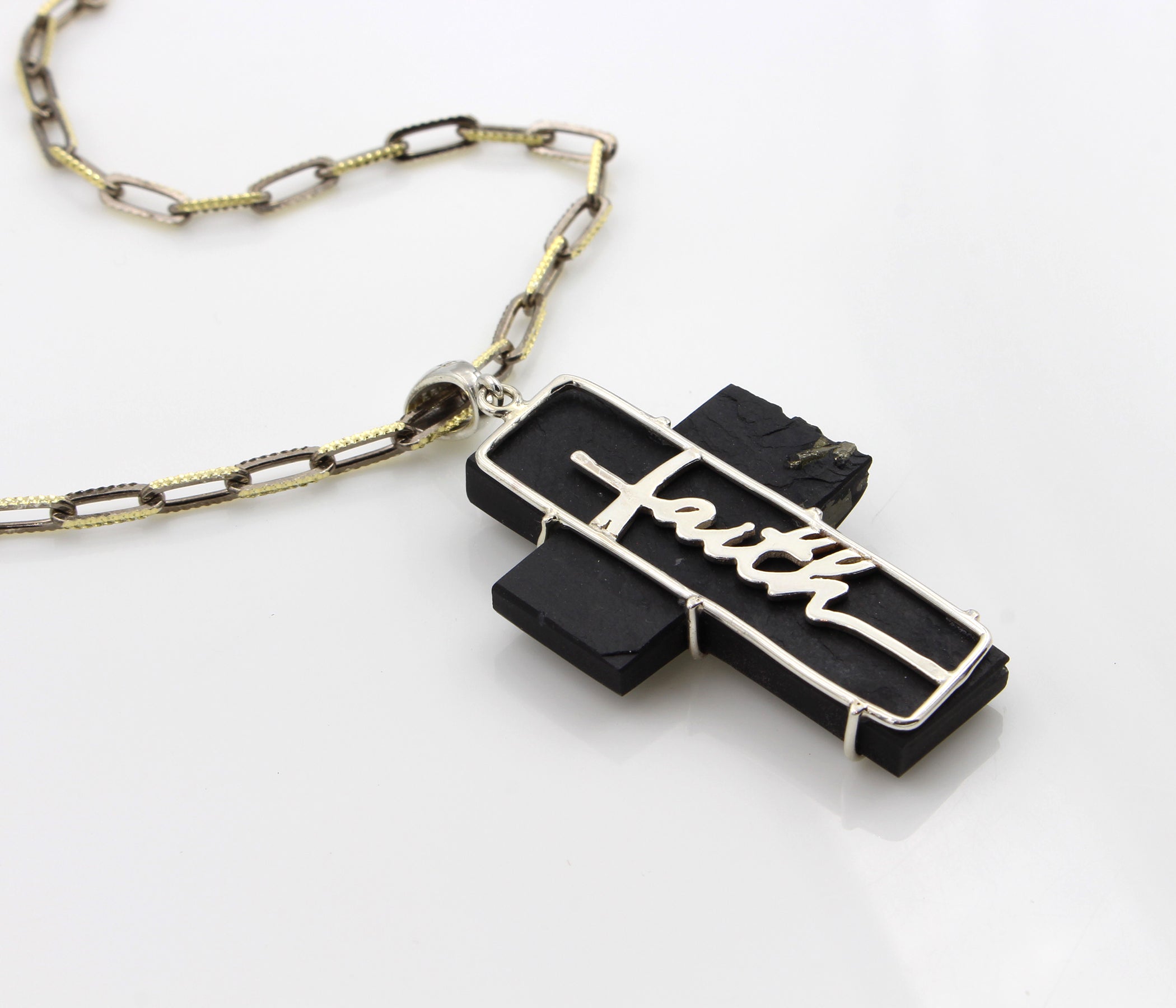 Textured Nugget Pyrite Cross Necklace