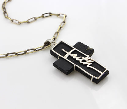 Textured Nugget Pyrite Cross Necklace