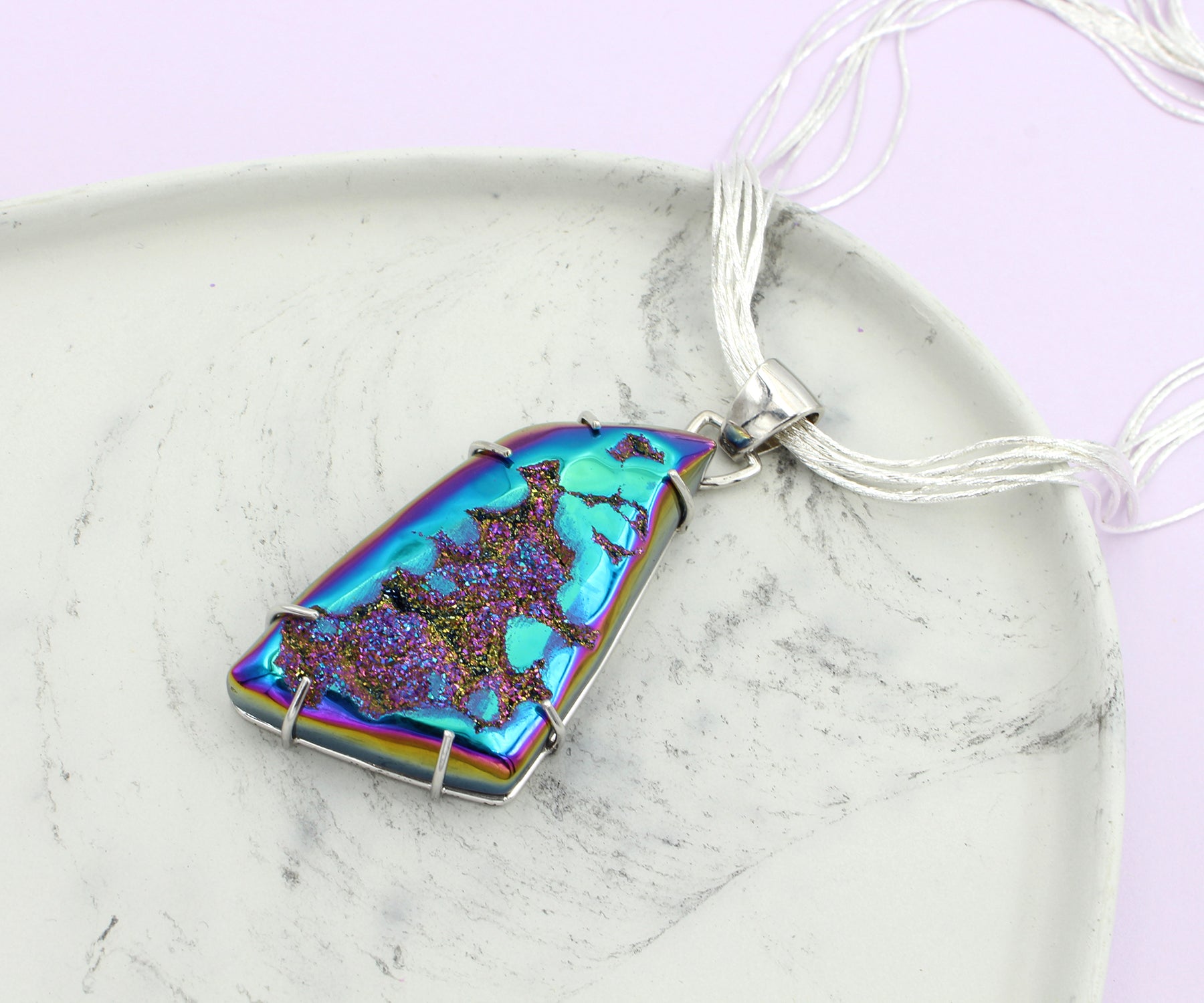 Large Purple Rainbow Angular Druzy Necklace