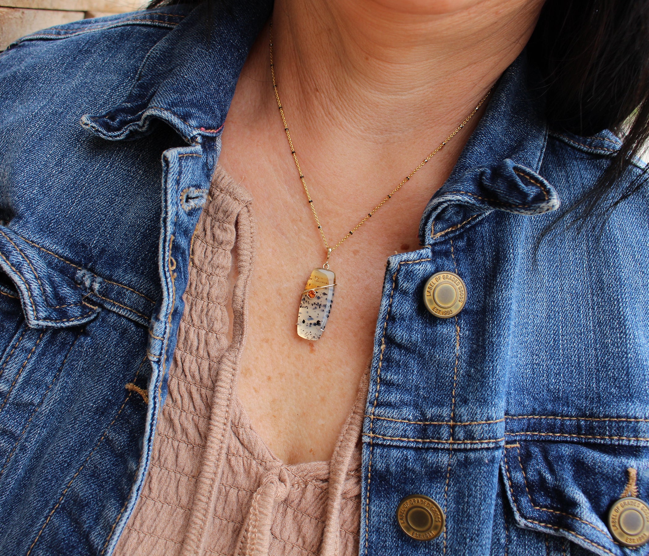 Red Montana Agate Citrine Gold Necklace