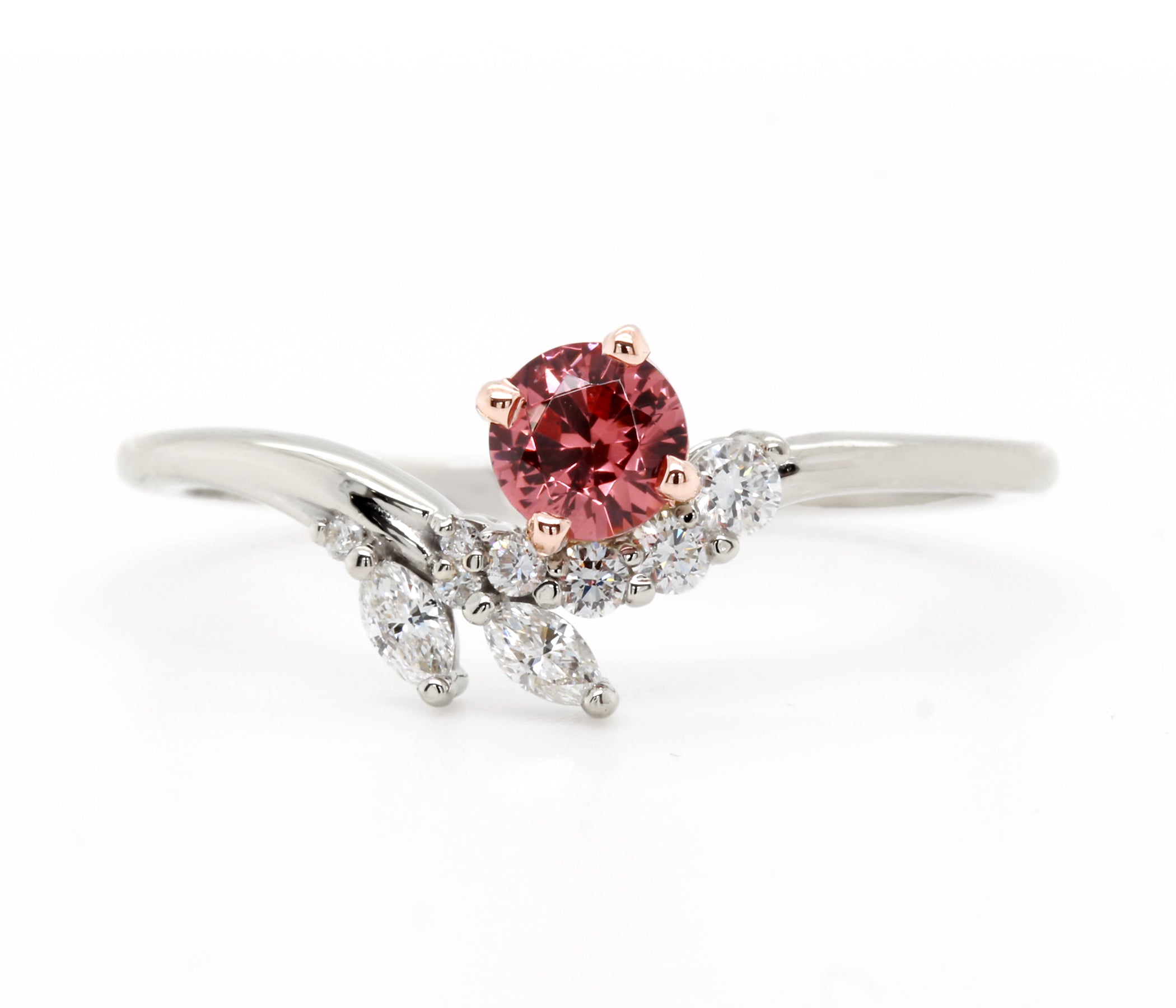 Dainty Floral Rose Garnet Diamond Ring