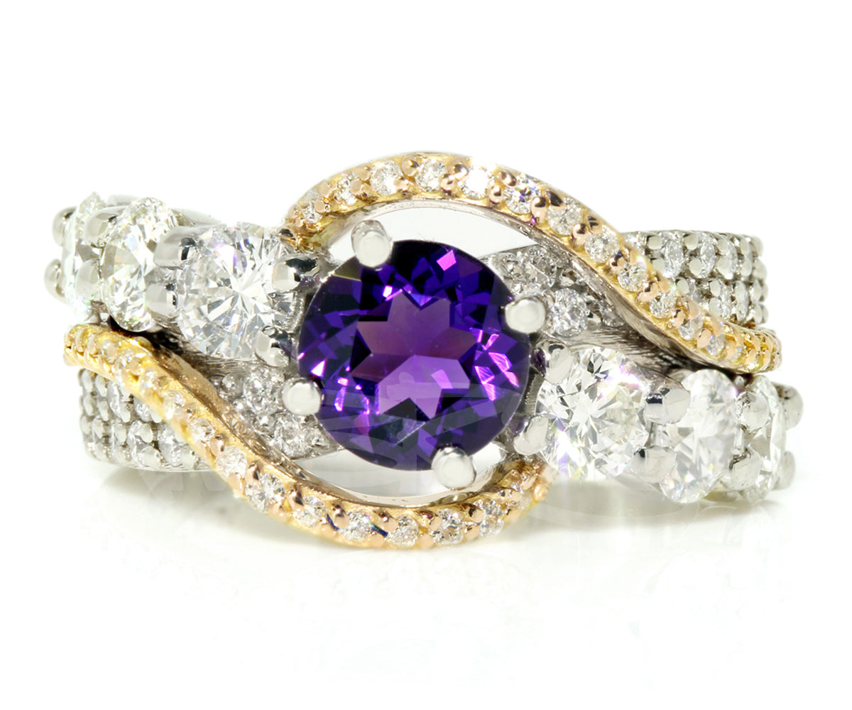 Amethyst Diamond Swirl Rose Gold Ring