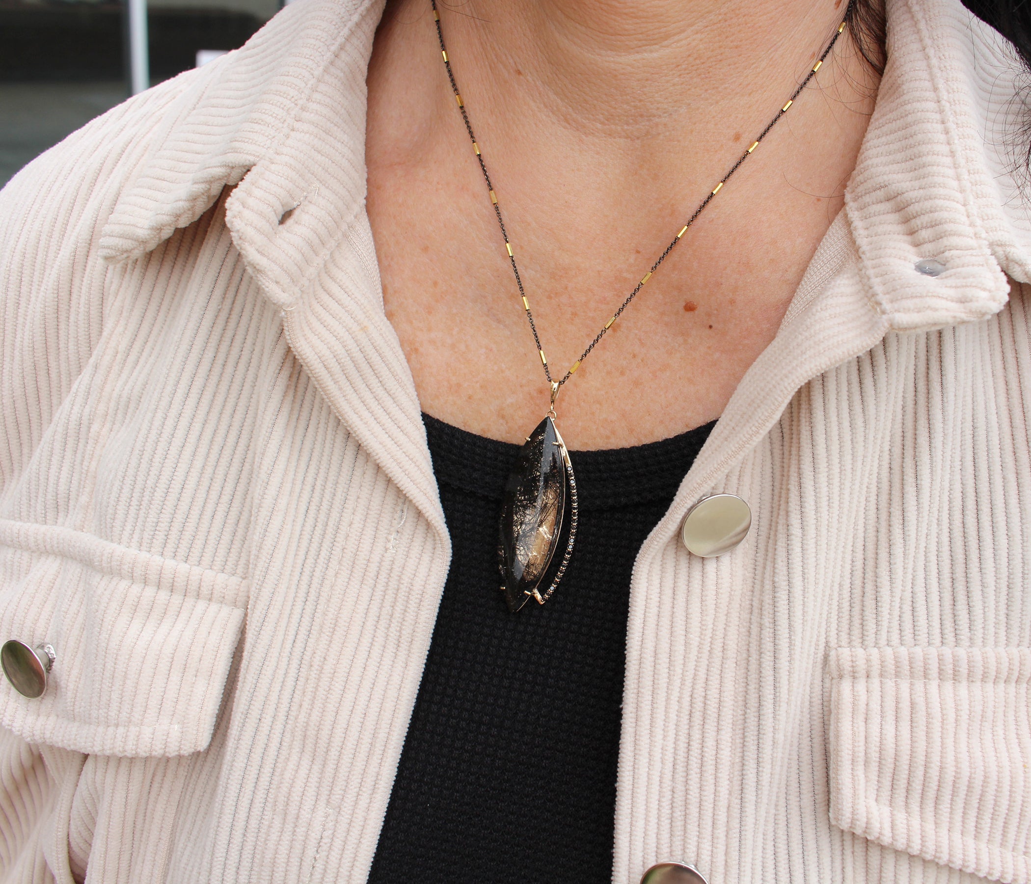 Large Marquise Rutilated Diamond Gold Necklace